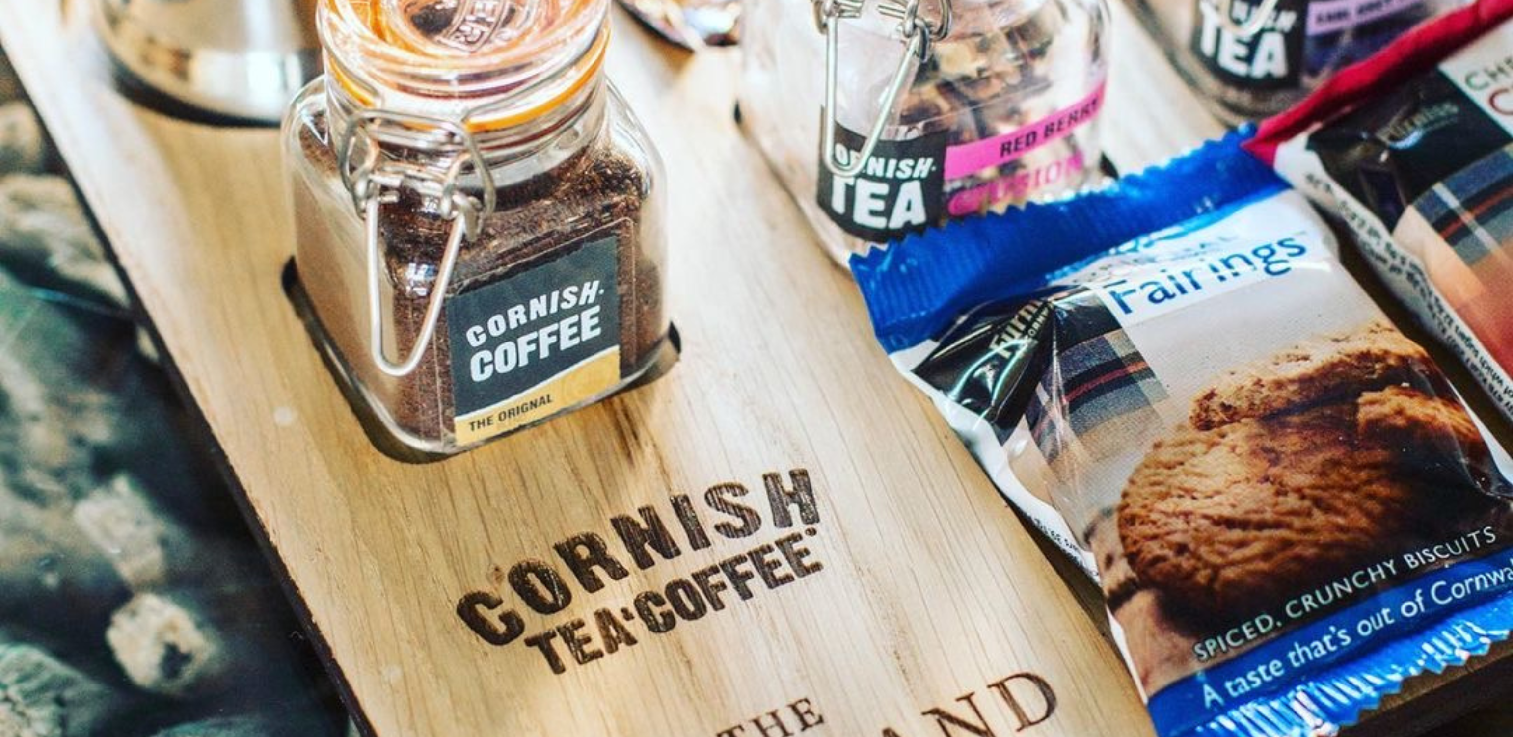 Example of a Cornish Tea & Coffee branded room service tray.